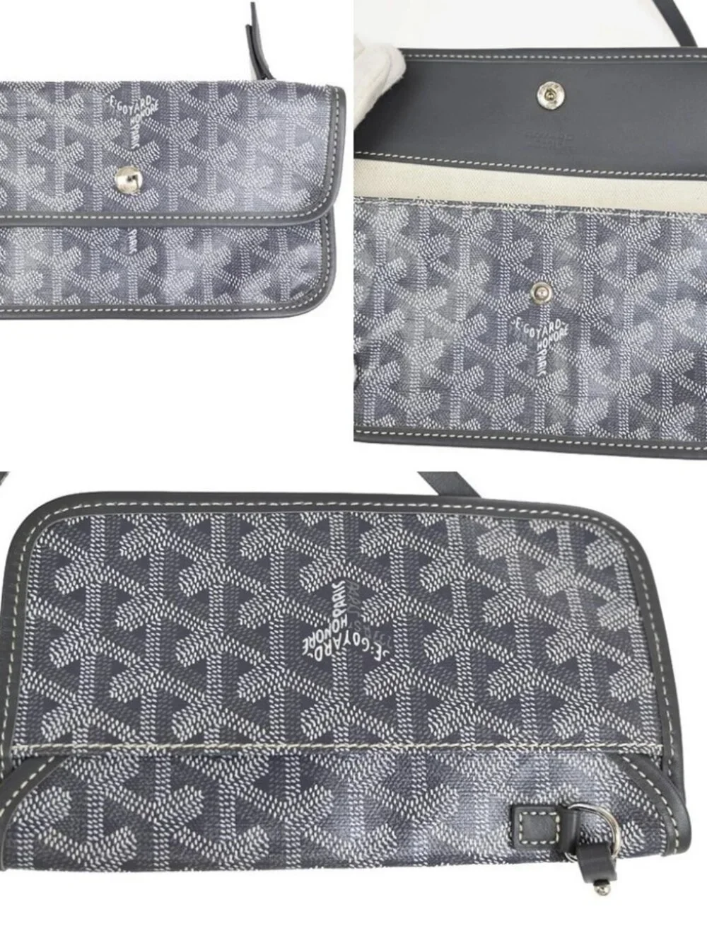 GOYARD Saint Louis PM Marquage Shoulder Tote Bag Pouch Gray Canvas